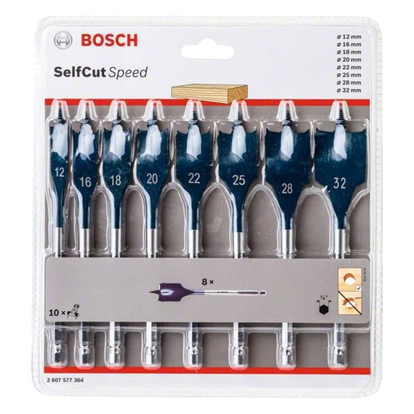 Bosch SelfCut Flat Wood Spade Drill Set 2607577364 8pc