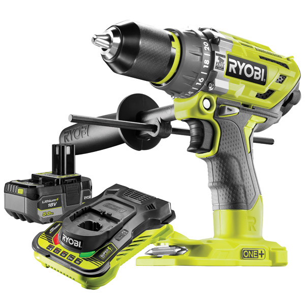 Ryobi Brushless Percussion Drill Kit c/w 5.0Ah Battery & Charger R18PD7-150