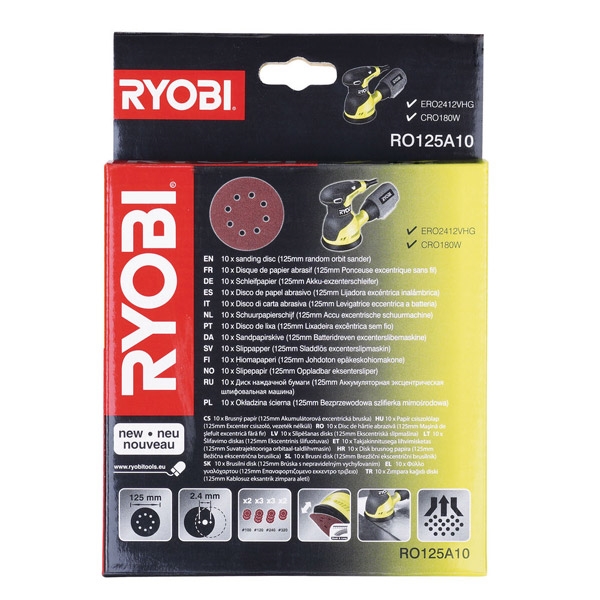 Ryobi RO125A10 Sanding Disc Sheet Set (10 pcs)