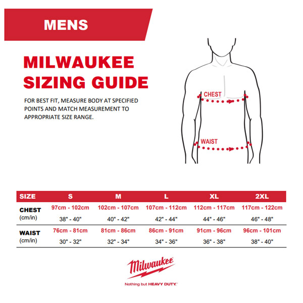Milwaukee Men's Clothing Size Guide